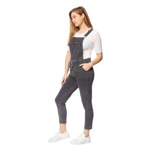 WallFlowers Fleece Overall Pants Charcoal Gray Knit Adjuatable Straps Drawstring